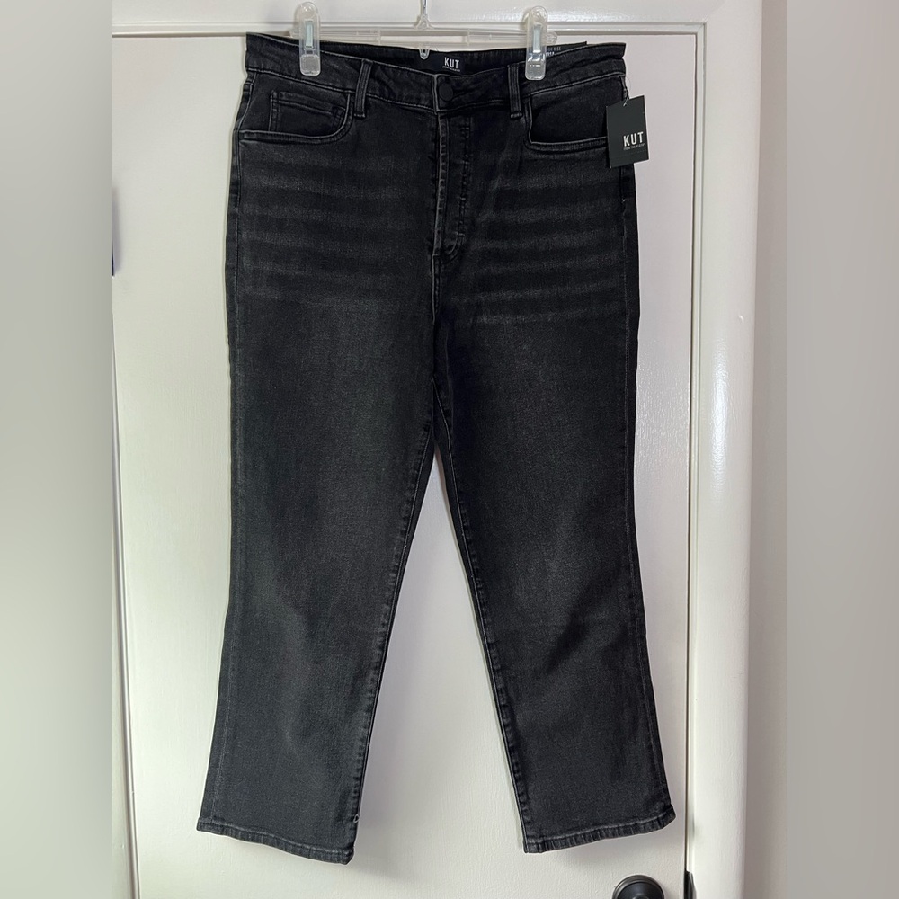 New! Kut from the Kloth Rosa Vintage Straight Leg Crop Denim Jeans Black Size 14 - Picture 4 of 9